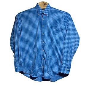 Peter Millar Summer Comfort Shirt Button Large Performance Blue Gingham Check
